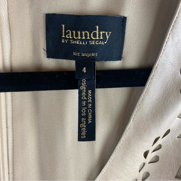 Laundry Shelli Segal Beige Eyelet Sleeveless Pleather Dress Size 4 Sheath Y2K - Picture 4 of 11